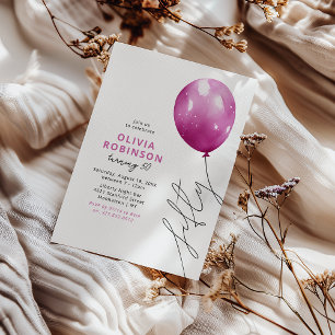 Trendy Pink Balloon 50th Birthday Invitation