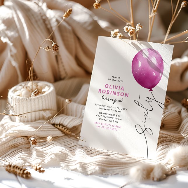 Trendy Pink Balloon 60th Birthday Invitation (Creator Uploaded)