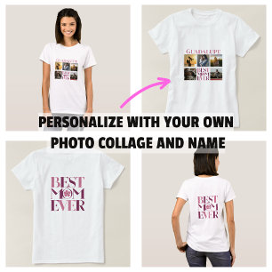 Trendy Pink Best Mum Ever Photo Collage T-Shirt