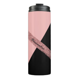 Trendy Pink Black Glitter Personalized Chic Glam Thermal Tumbler