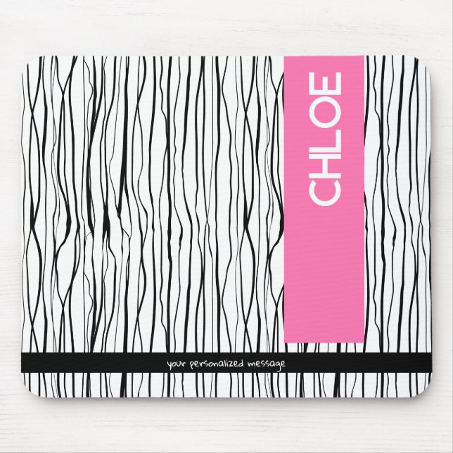 Trendy Pink & Black Personalised  Mouse Pad (Front)