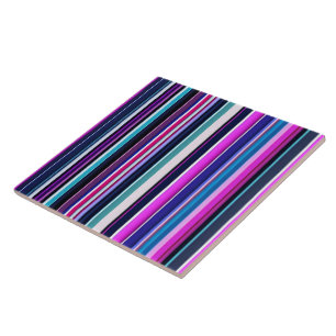 Trendy Pink Blue Stripes Collection Ceramic Tile