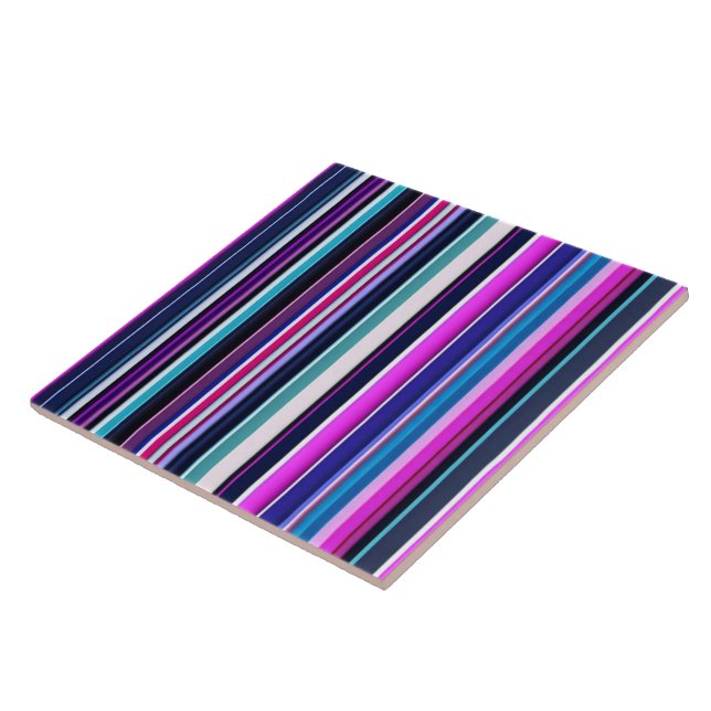 Trendy Pink Blue Stripes Collection Ceramic Tile (Side)