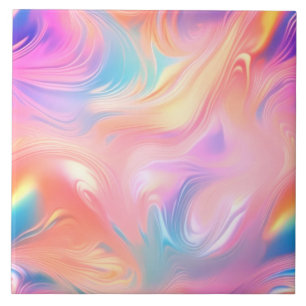 Trendy Pink Blue yellow abstract waves Ceramic Tile