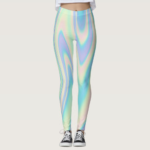Trendy Pink Blue Yellow Abstract Waves Leggings