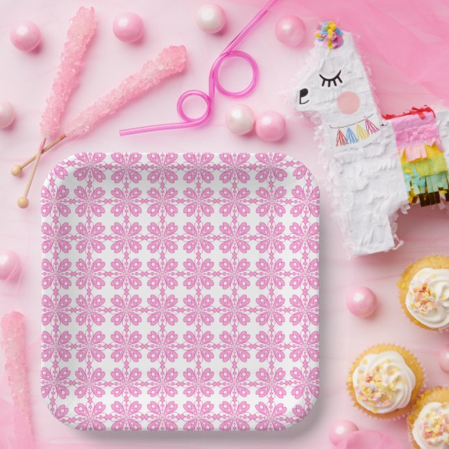 Trendy Pink Blush Blossom Seamless Pattern Paper Plate (Party)