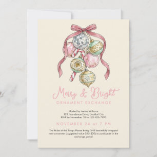Trendy Pink Bow Disco Ball Ornament Exchange Invitation
