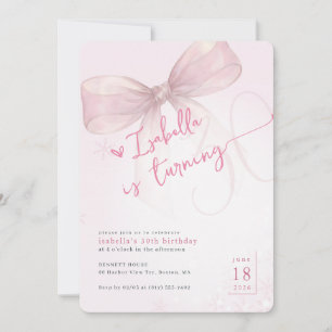 Trendy Pink Bow Elegant Winter 30th Birthday Invitation