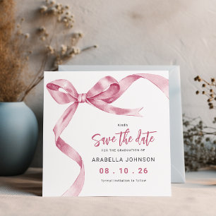 Trendy Pink Bow Graduation Save The Date