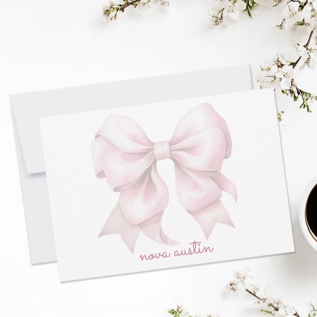 Trendy Pink Bow Personalised With Name Monogram Card (Creator Uploaded)