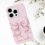 Trendy Pink Bow Personalised With Name Monogram iPhone 15 Pro Case<br><div class="desc">Enhance your everyday style with the Trendy Pink Bow Personalised With Name Monogram iPhone Case. This custom phone case features a charming watercolor bow in a soft pink tone, perfectly capturing a vintage girly aesthetic that is both elegant and trendy. The personalised name monogram makes it a unique and thoughtful...</div>