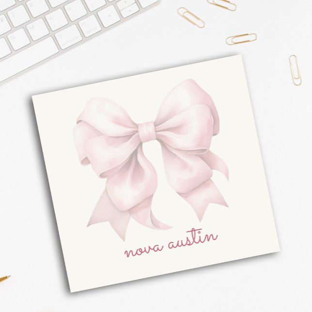 Trendy Pink Bow Personalised With Name Monogram Post-it Notes (Creator Uploaded)
