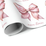 Trendy Pink Bow Personalised With Name Monogram Wrapping Paper<br><div class="desc">Wrap your gifts in style with our Trendy Pink Bow Personalised Wrapping Paper, featuring a charming watercolor bow design that perfectly captures the coquette aesthetic. This wrapping paper is more than just a cover for your gifts—it's a statement of elegance and sophistication, with a preppy pink bow that adds a...</div>