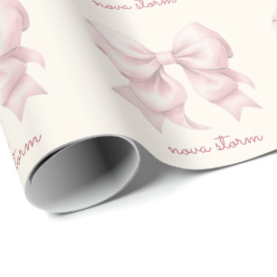 Trendy Pink Bow Personalised With Name Monogram Wrapping Paper