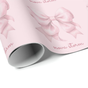 Trendy Pink Bow Personalised With Name Monogram Wrapping Paper