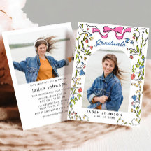 Trendy  Pink Bow Ribbon 2 PHOTO Graduation Party