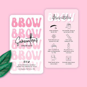 Trendy Pink Brow Aftercare Instructions Retro Font Business Card
