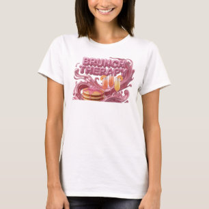 Trendy Pink BRUNCH THERAPY Text Design T-Shirt