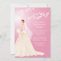Trendy Pink BRUNETTE Bride Bridal Shower Invite