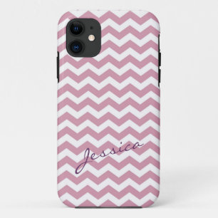 Trendy pink chevron zigzag with name iPhone 11 case