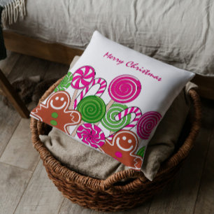 Trendy pink Christmas gingerbreads Cushion