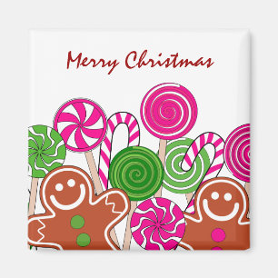 Trendy pink Christmas gingerbreads Magnet