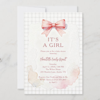Trendy Pink Coquette Bow Girl Baby Shower LPM26 Invitation