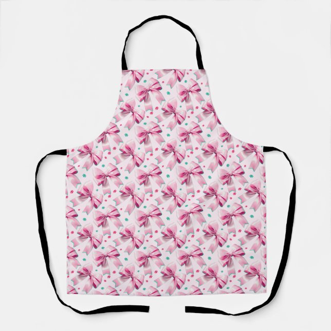 Trendy pink coquette bow pattern with cute girly apron (Front)
