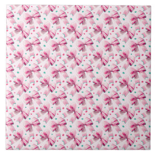 Trendy pink coquette bow pattern with cute girly ceramic tile
