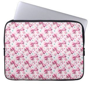 Trendy pink coquette bow pattern with cute girly laptop sleeve
