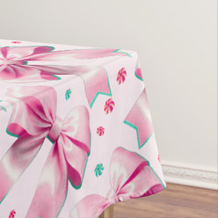 Trendy pink coquette bow pattern with cute girly tablecloth