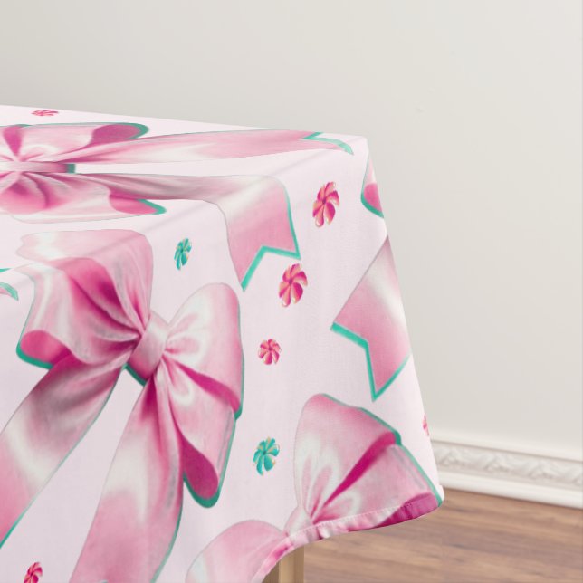 Trendy pink coquette bow pattern with cute girly tablecloth (In Situ)
