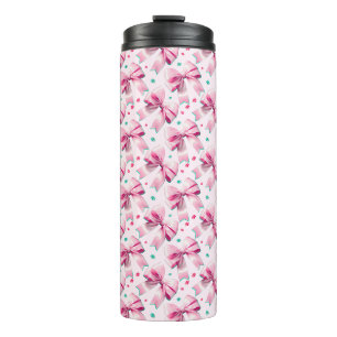 Trendy pink coquette bow pattern with cute girly thermal tumbler