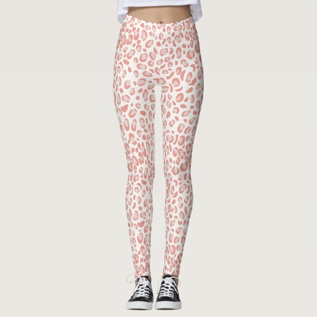 Trendy Pink Coral Leopard Pattern Leggings (Front)