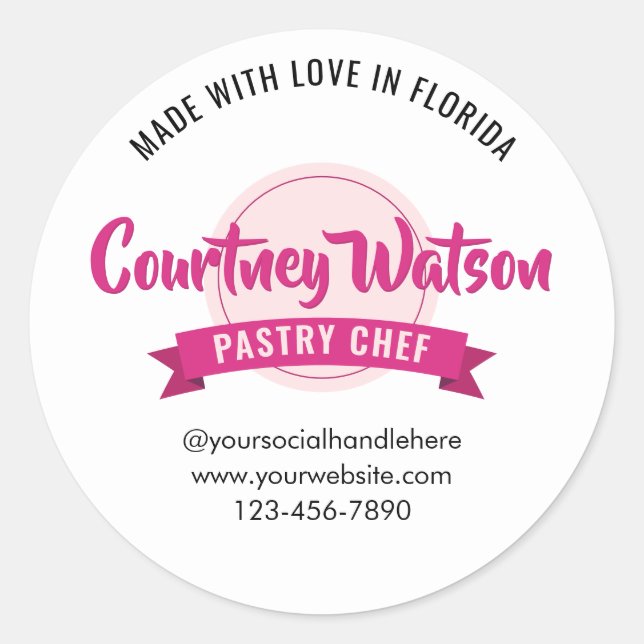 Trendy Pink Desserts Cake Bakery Pastry Chef Classic Round Sticker (Front)