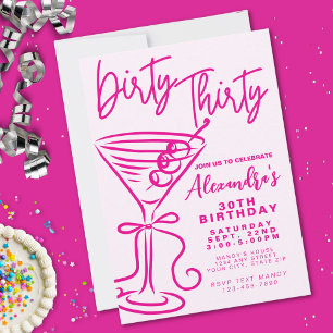 Trendy Pink Dirty Thirty 30th Birthday Invitation
