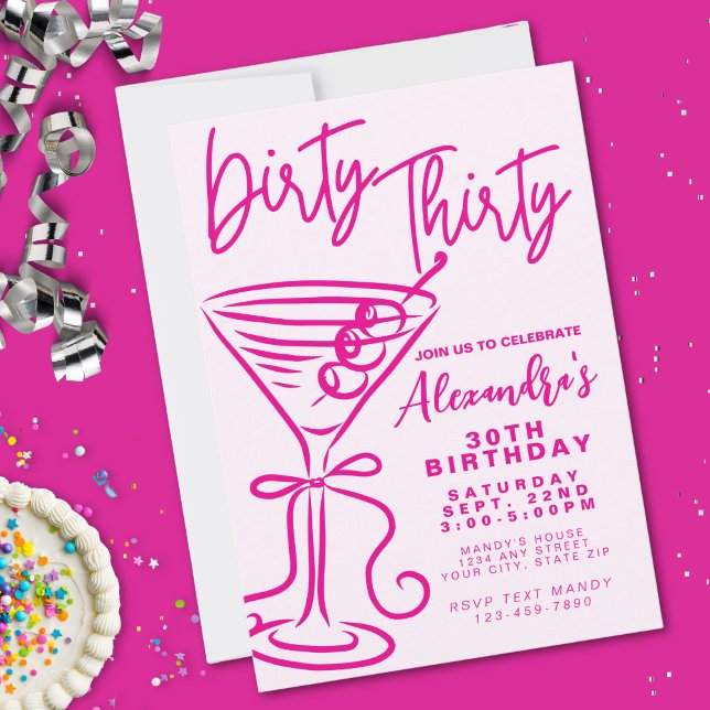 Trendy Pink Dirty Thirty 30th Birthday Invitation (Creator Uploaded)