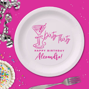 Trendy Pink Dirty Thirty 30th Birthday Paper Plate