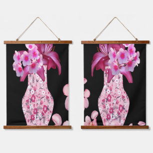 Trendy Pink Ditsy Floral Hanging Tapestry