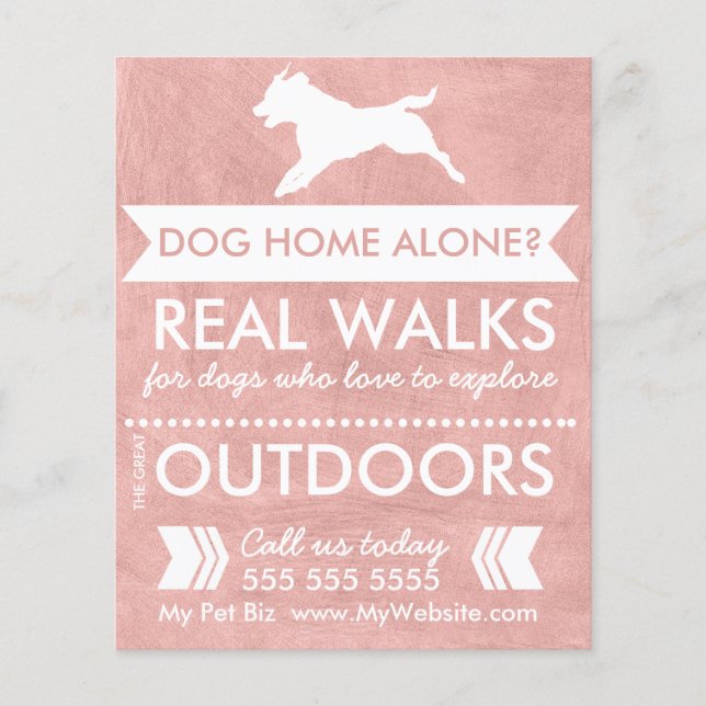 Trendy Pink Dog Silhouette Dog Walker Flyer (Front)