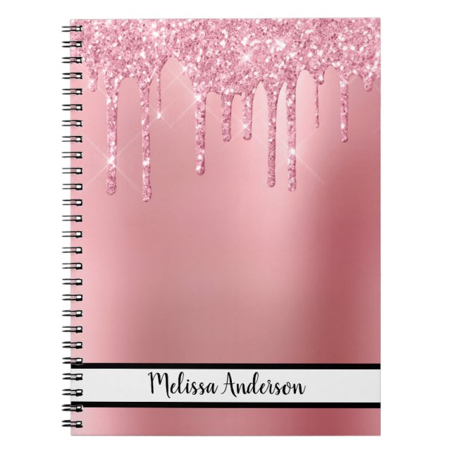 Trendy Pink Dripping Glitter  Notebook (Front)