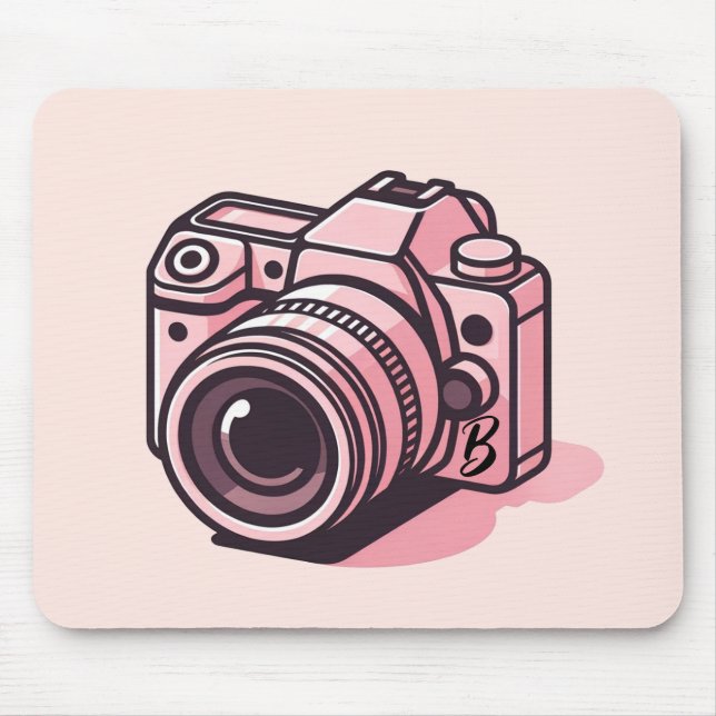 Trendy Pink DSLR Camera Photography Personalised Mouse Pad (Front)