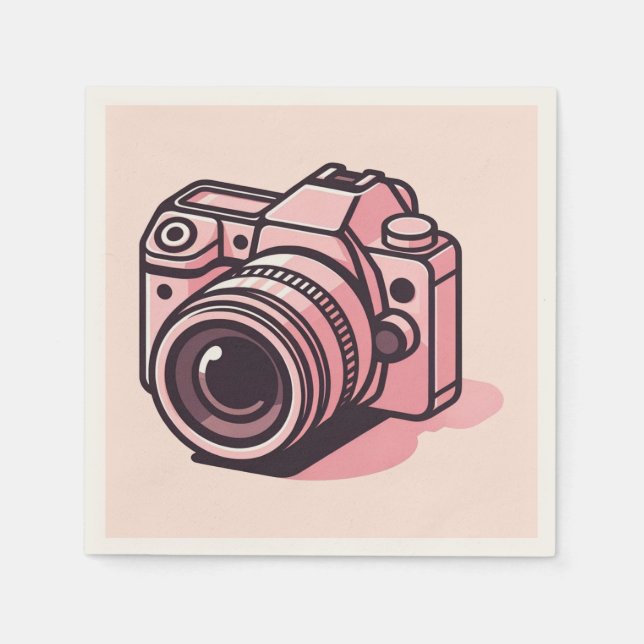 Trendy Pink DSLR Camera Photography Personalised Napkin (Front)