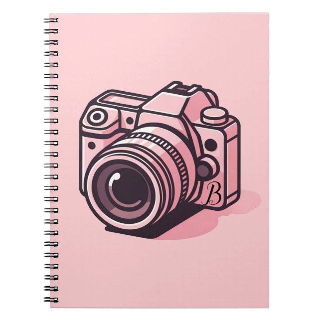 Trendy Pink DSLR Camera Photography Personalised Notebook (Front)