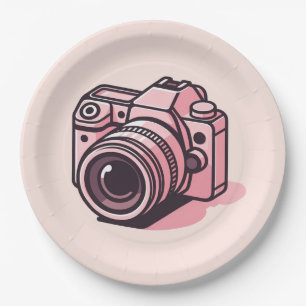 Trendy Pink DSLR Camera Photography Personalised Paper Plate