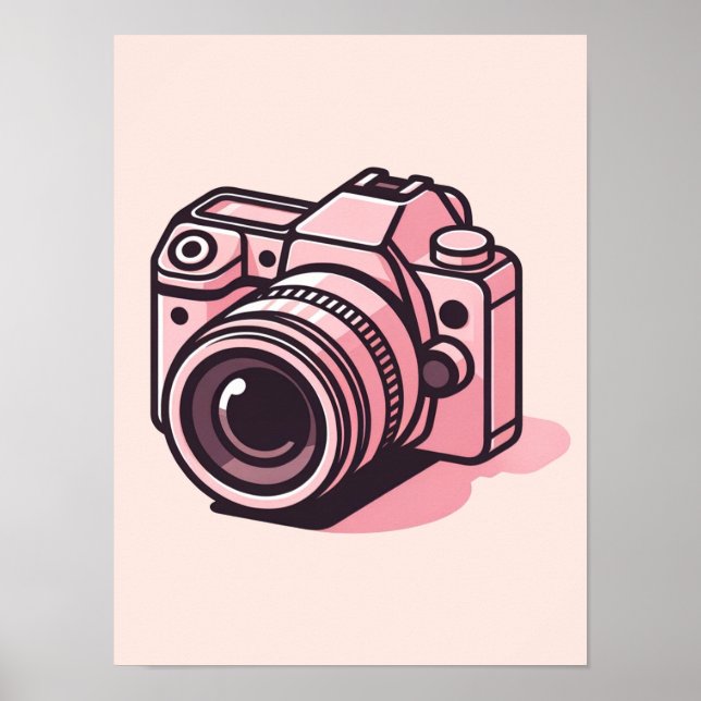 Trendy Pink DSLR Camera Photography Personalised Poster (Front)