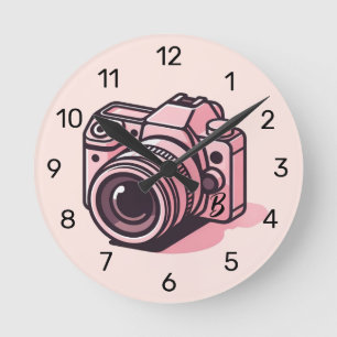 Trendy Pink DSLR Camera Photography Personalised Round Clock