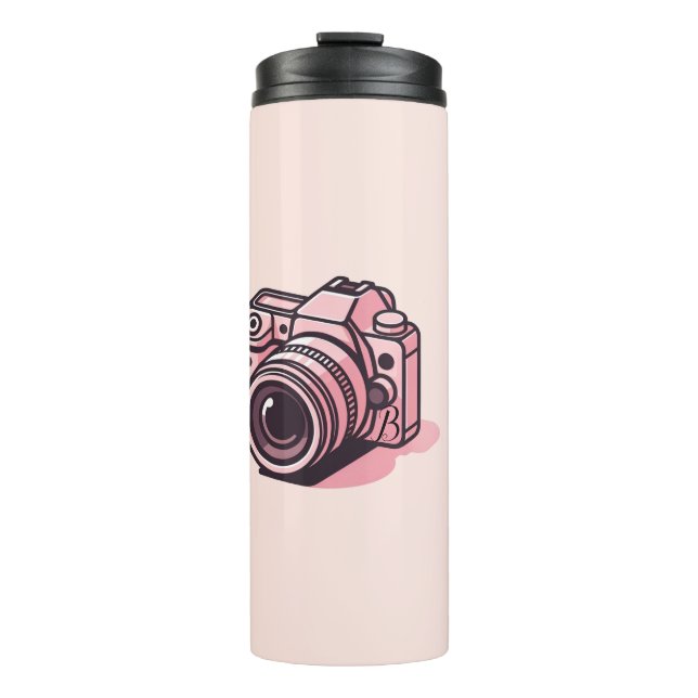 Trendy Pink DSLR Camera Photography Personalised Thermal Tumbler (Front)
