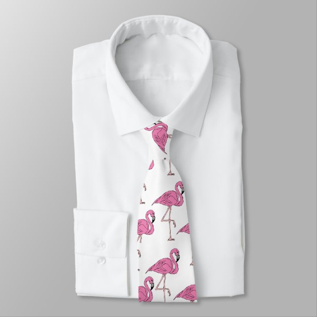 Trendy Pink Flamingo Pattern Tie (Tied)