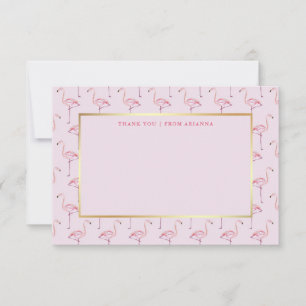 Trendy Pink Flamingos and Faux Gold Thank You Card